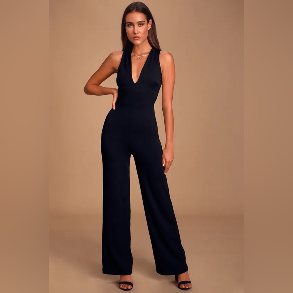 Lulus Thinking Out Loud Black Backless Jumpsuit